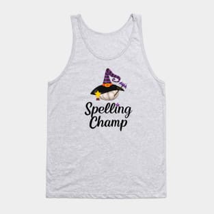 Witch Gift Funny Halloween Spelling Champ Pumpkin Witch Hat Wicca Pagan Tank Top